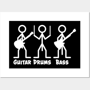 Guitar Drums Bass (white) Posters and Art